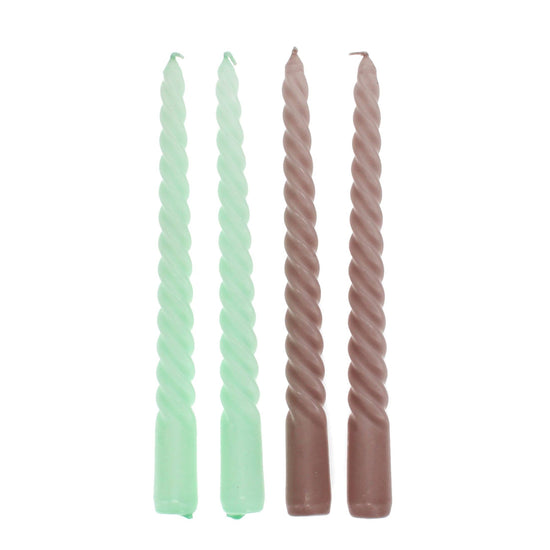 Twisted Candles (Pack of 4) - Mint Green And Taupe