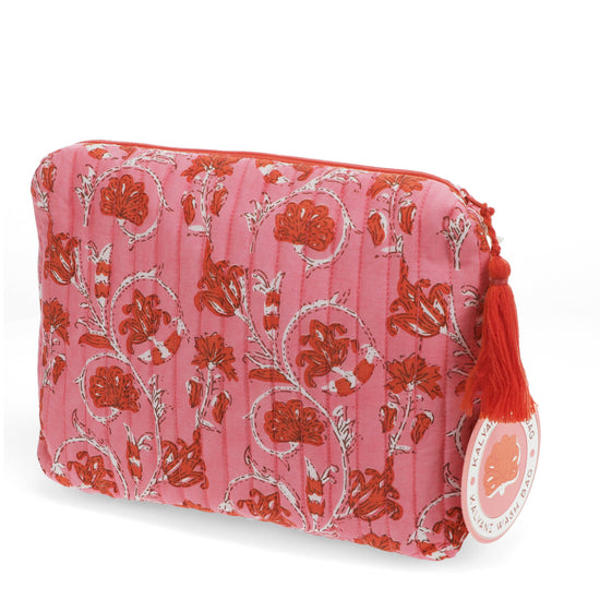 Block Print Washbag - Pink & Red