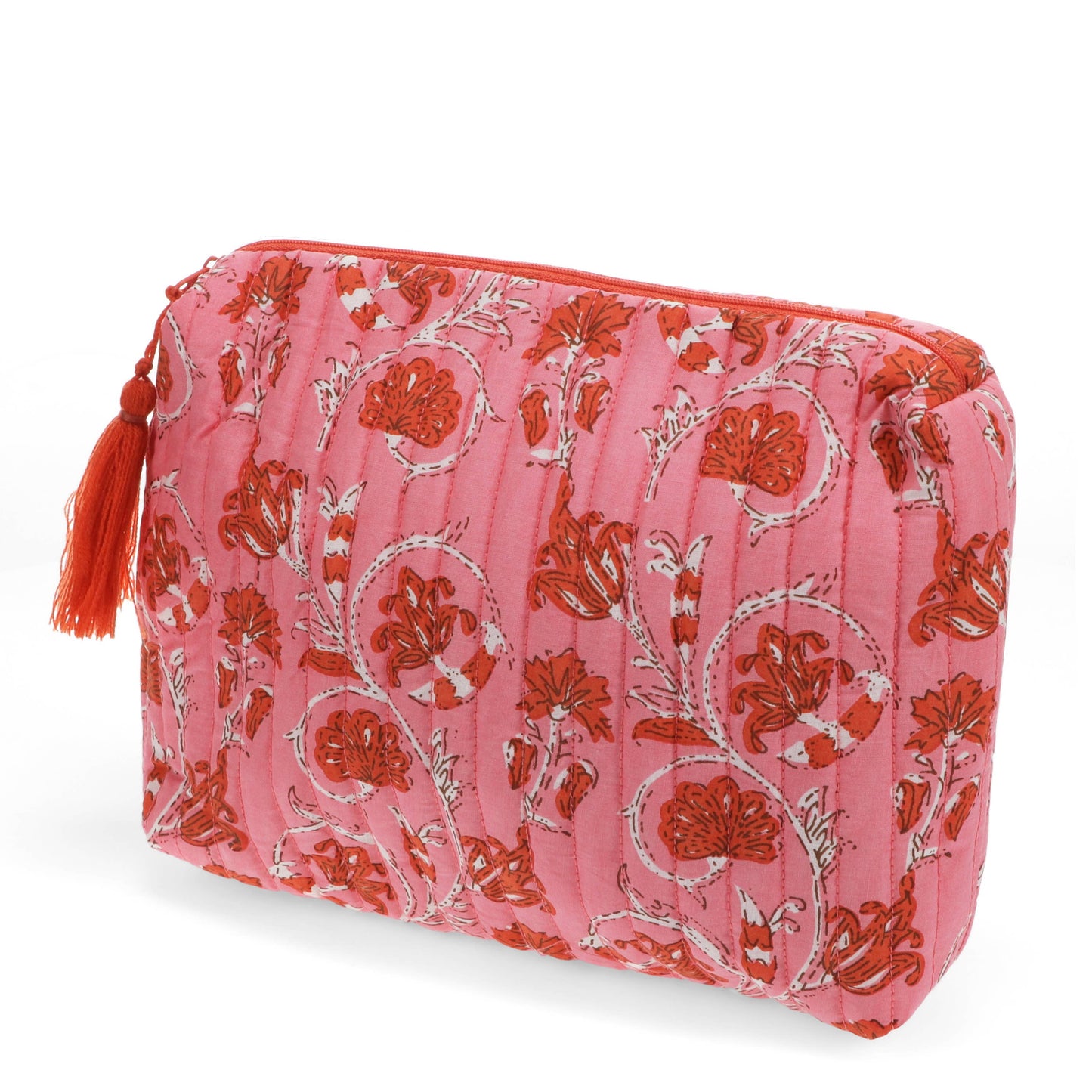 Block Print Washbag - Pink & Red