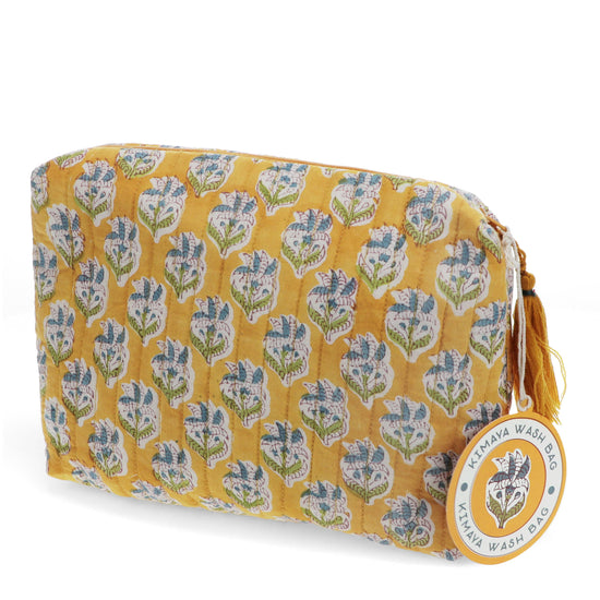 Block Print Washbag - Mustard Floral