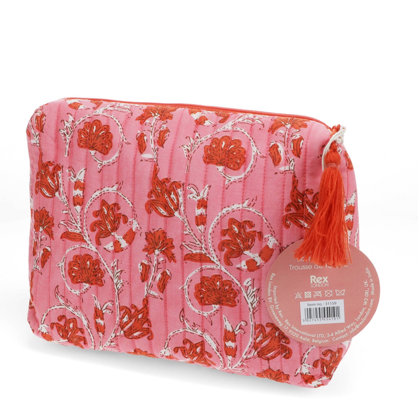 Block Print Washbag - Pink & Red