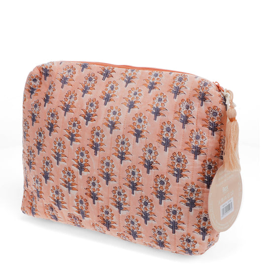 Block Print Wash bag - Peach Floral