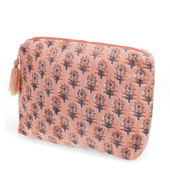 Block Print Wash bag - Peach Floral