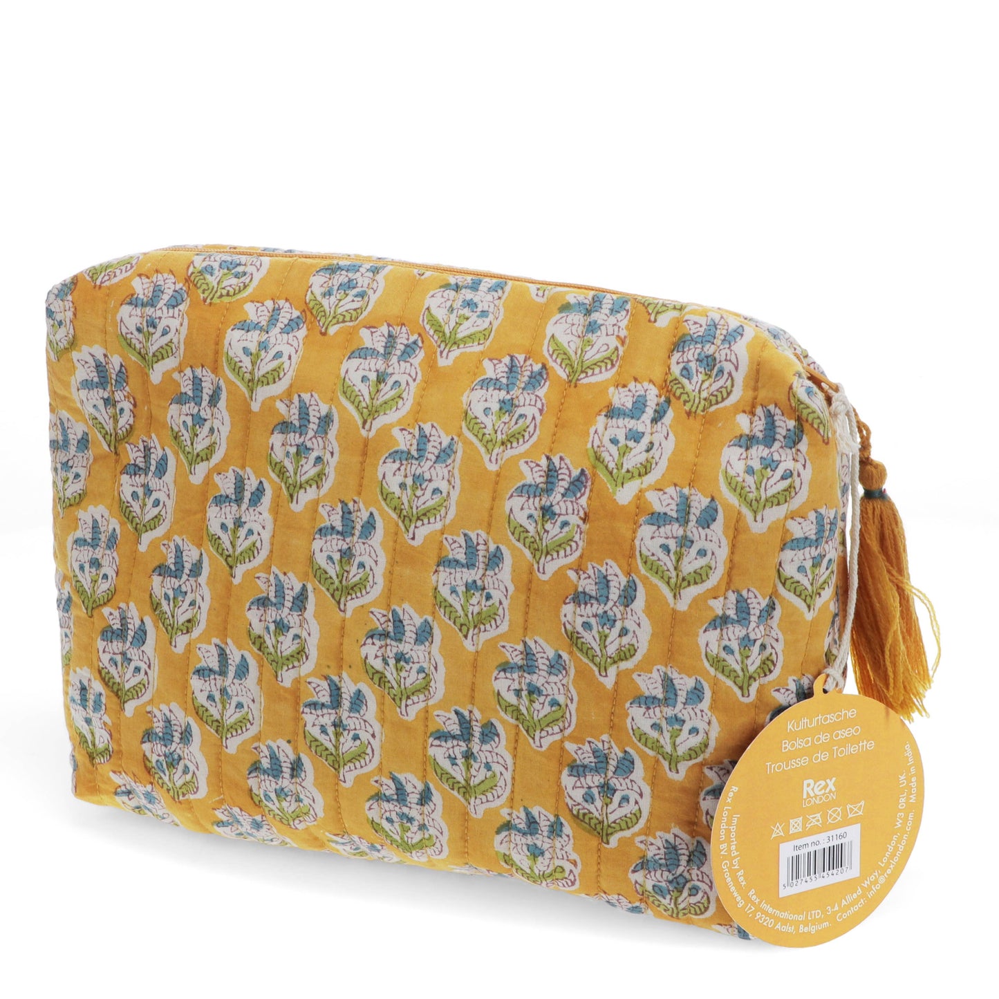 Block Print Washbag - Mustard Floral