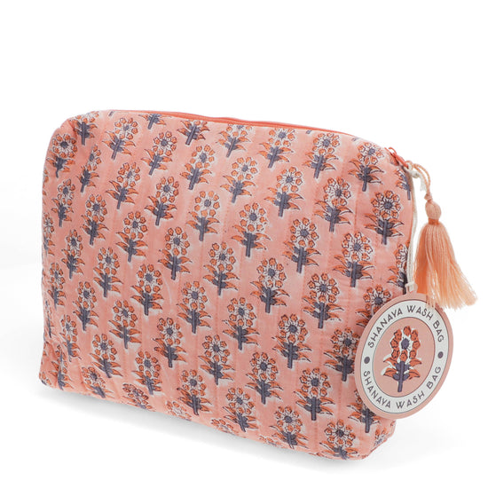 Block Print Wash bag - Peach Floral