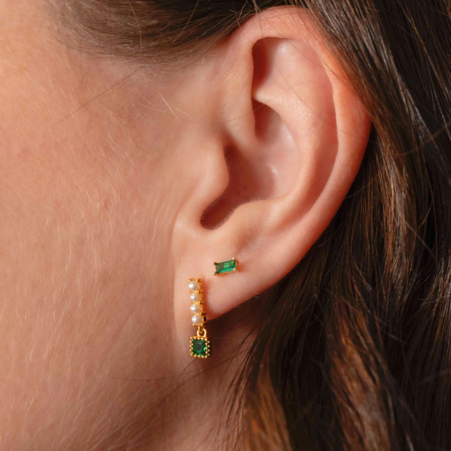 Oblong Emerald Studs