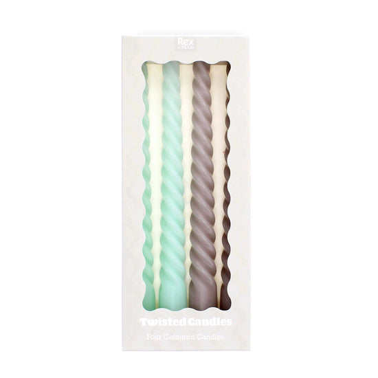 Twisted Candles (Pack of 4) - Mint Green And Taupe