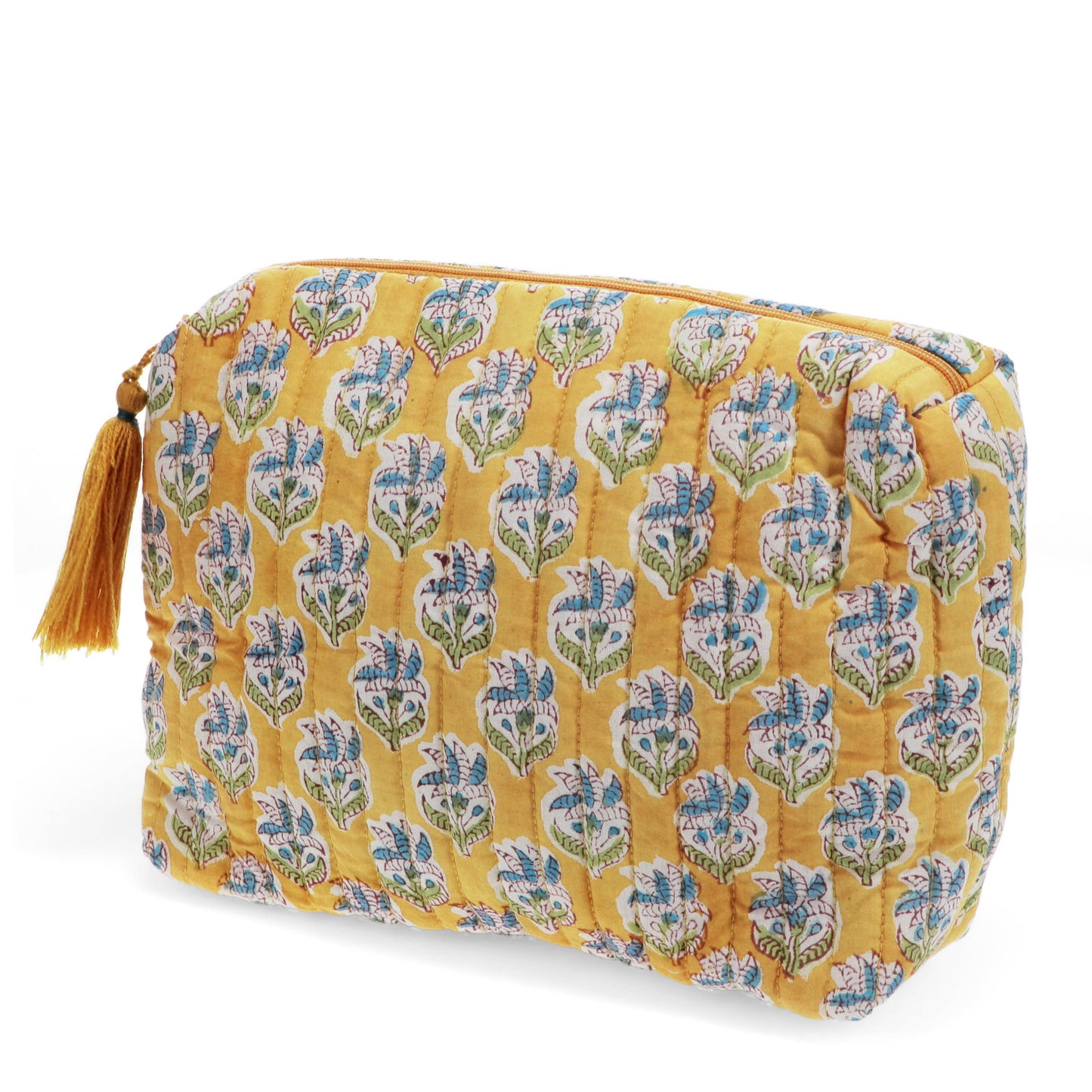 Block Print Washbag - Mustard Floral