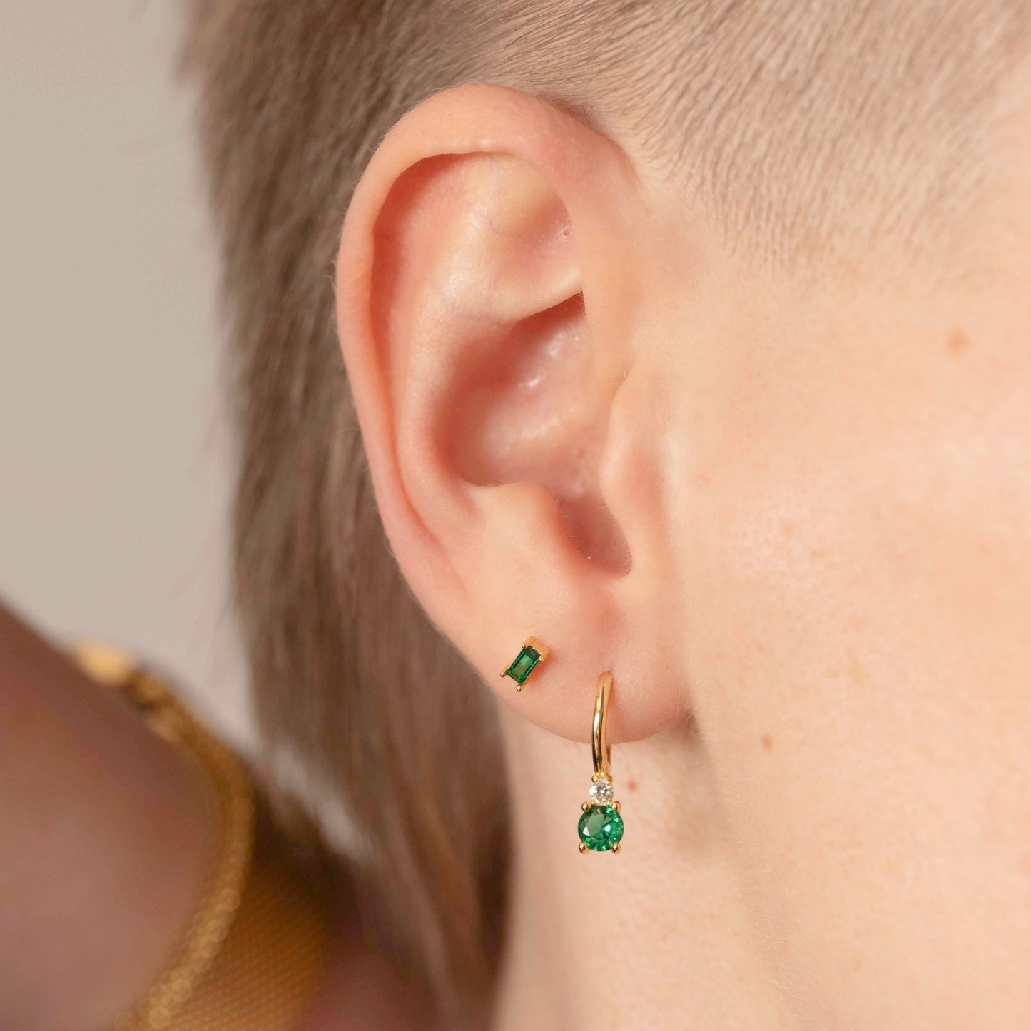 Oblong Emerald Studs